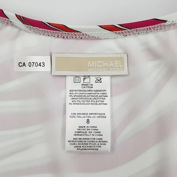 NWT Michael Kors One Piece Long Sleeves Swimsuit Electric Pink Animal Print Sz 8 - Picture 7 of 16